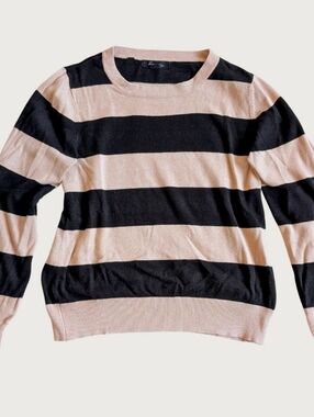 Forever 21 cream and black striped long sleeve knit sweater